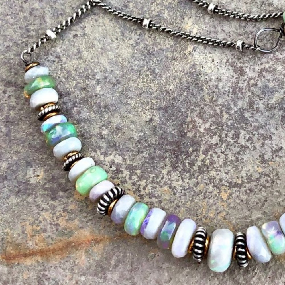 OOAK  Opal Bar Necklace w/Sterling Satellite Chain
